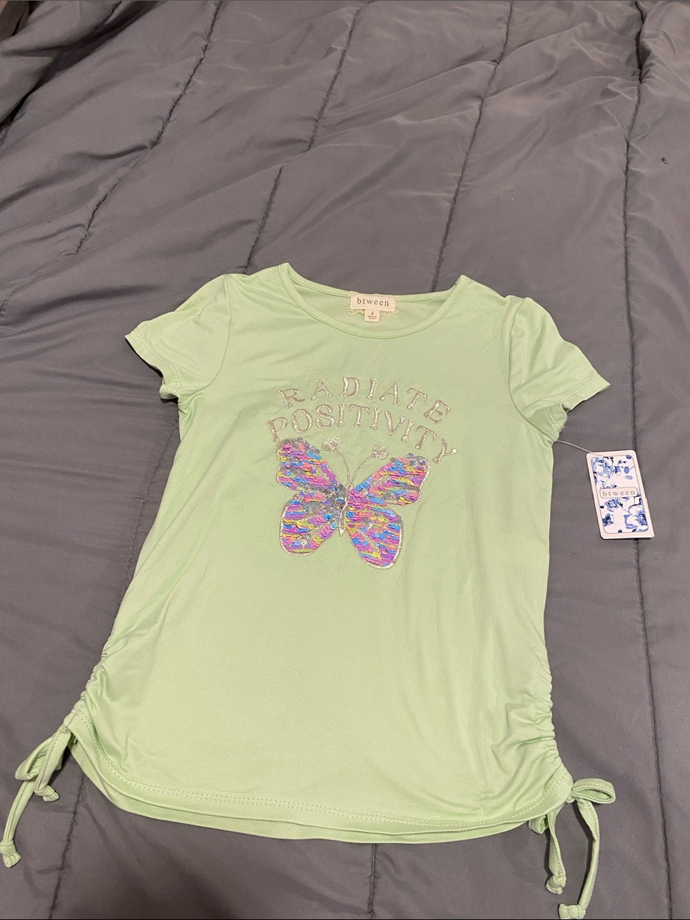 btween Light Green Butterfly Tee with Side Tie Detail